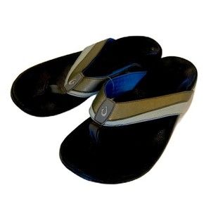 Olukai Mens HALU'A Gray White Open Toe Slip On Flip Flop Sandals Size US 12